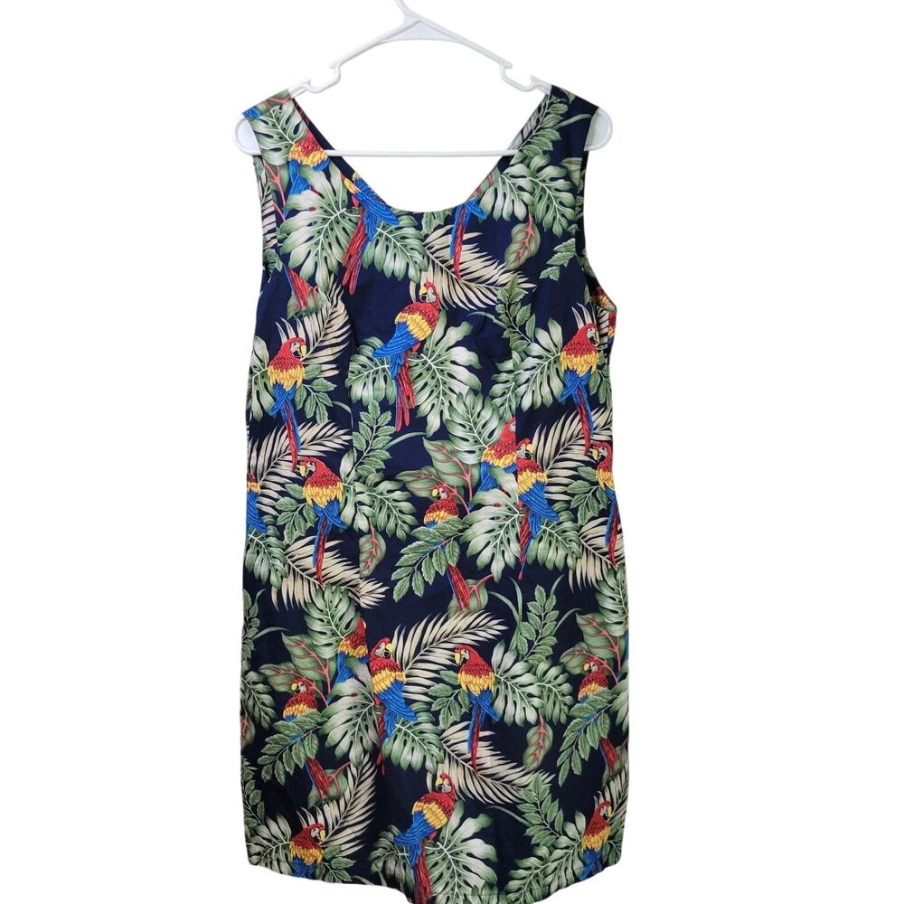 VTG Aloha Republic Cotton Sheath Dress L Hawaiian Tropical Parrots Colorful